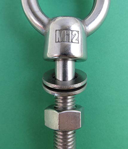 Image of US STAINLESS Stainless Steel 316 (Shape Type 307) M12 Lifting Eye Bolt 12mm x 140mm Marine Grade Pitch of 1.75