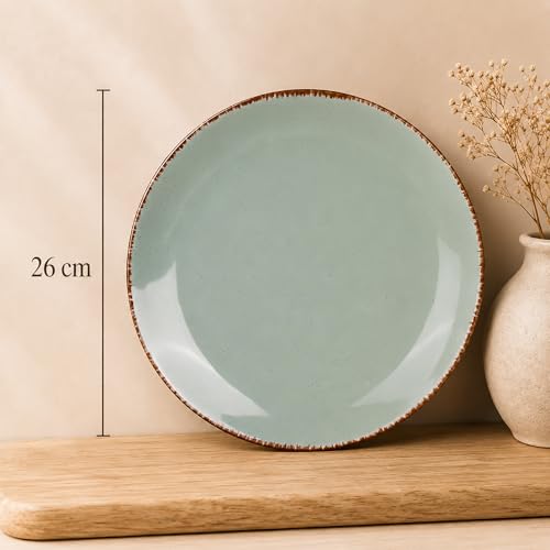 Image of The Earth Store Glossy Mint Marble 10 Inch Ceramic Plates Set of 6 Microwave & Dishwasher Safe Dinner Plates | Full Plates for Daily Use, Gifting