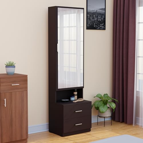 Image of FURNIFLIX Engineered Wood Dressing Table with Drawers and Door Storage Wooden Mirror Vanity Furniture for Bedroom Home Living Room - Black Wenge Finish