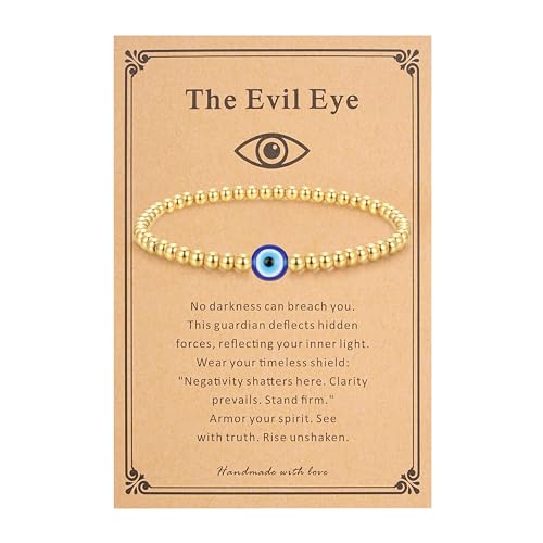 morniface Evil Eye Gold Bracelet, Protection Charm Stretch Bead Bracelet, Evil Eye Bracelet for...