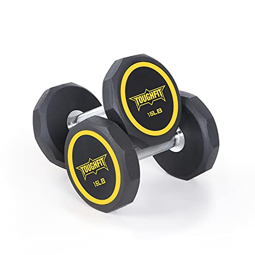 Toughfit Decagon Dumbbell Set - Pev Encased Coated Black Dumbbells - Free Weights With Non-Slip Knurl Iron Handle In Pairs Or Single For Strength Training, Home Gym, Workouts(15 Pounds, Pair) #TOP1
