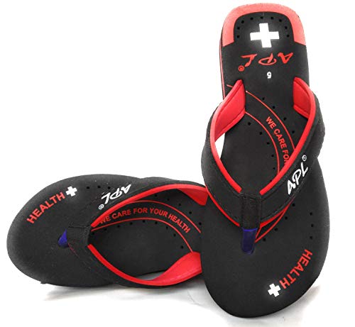 Image of APL Super Soft Flat Ortho Slippers for Women (Health Plus) (6 IND /UK (39 EUR), Black /RED)