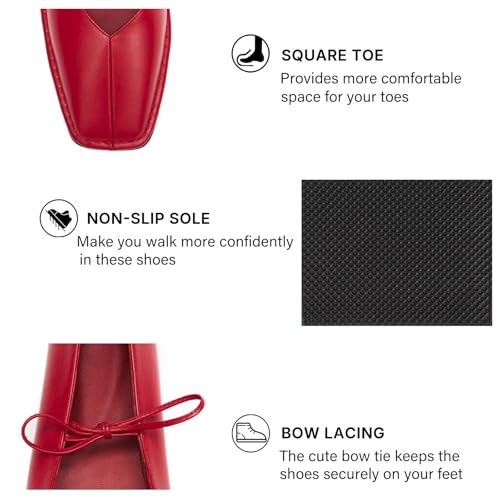 Image of Lace up Ballet Flats Women Square Toe Mary Jane Flats Bow Slip On Comfortable Ballerina Shoes