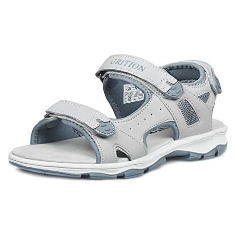 GRITION Women's Summer Hiking Sandals Soft Soles Flat Beach Sandal Adjustable outdoor sports sandals Comfortable Lightweight Open Toe For Trekking, Water Athletic Running Gray 40 Cover
