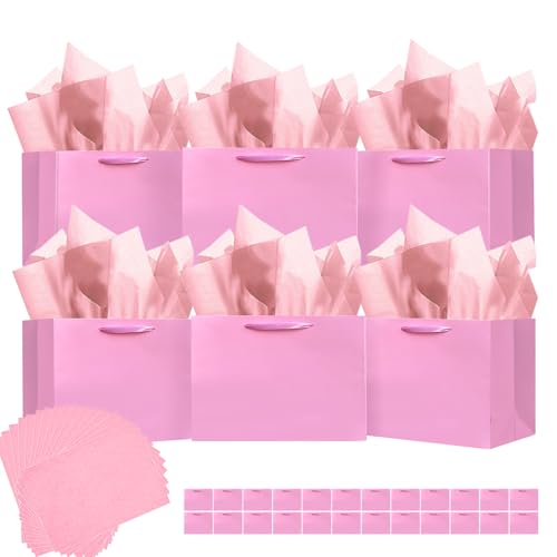 Bolsas de regalo rosas qiqee con asas de cinta para celebraciones y cumpleaños familiares