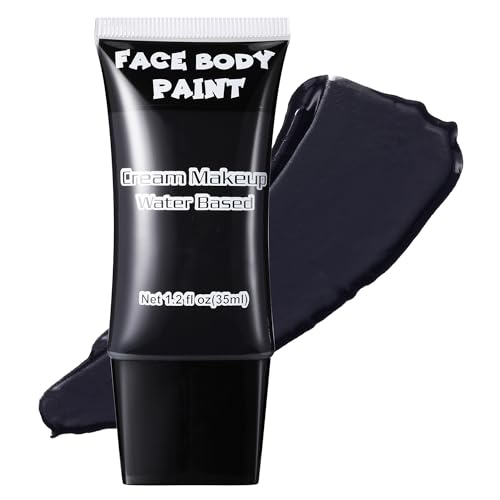 Black Face Paint, Water Based Full Body Paint Halloween Makeup,Cream Face Paint & Body Paint For Adults Skull Joker Vampire Skeleton SFX Cosplay Costumes 1.2 fl oz (35ml)