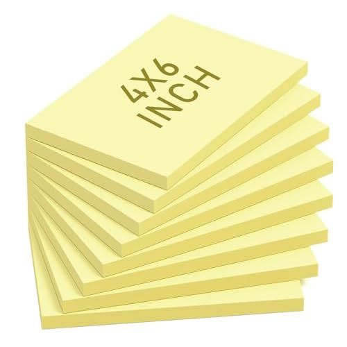 4 x 6in Yellow Sticky Notes Large,400pcs Recyclable Sticky Notes,8 Pack Notes Pads Memo Pads,Strong Self-Adhesive Notes, Bulk Large Pads Easy to Post Notes for Home School Office Desk Access