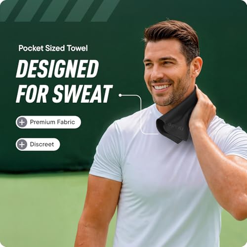 DRYKI Sweat Absorbing Handkerchiefs - The Original Pocket-Sized Sweat Towels - Quick-Dry Microfiber Sweat Rags for Face, Hands, & Body - Men & Women - Gym, Sports, and Work (Black: 5 Pack)