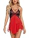 BESDEL Lingerie Sexy Femmes Col en V VêTements De Nuit Chemise Sexy Nuisette Licou Maille Chemise Dentelle Nuisette VêTements De Nuit Rouge XXL