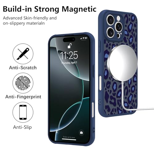 Image of KANGHAR Case for iPhone 16 Pro Max Blue Leopard Printed Pattern | Cute Cheetah [Compatible with Magsafe] Protective Magnetic Case for Girls Women 6.9 inch