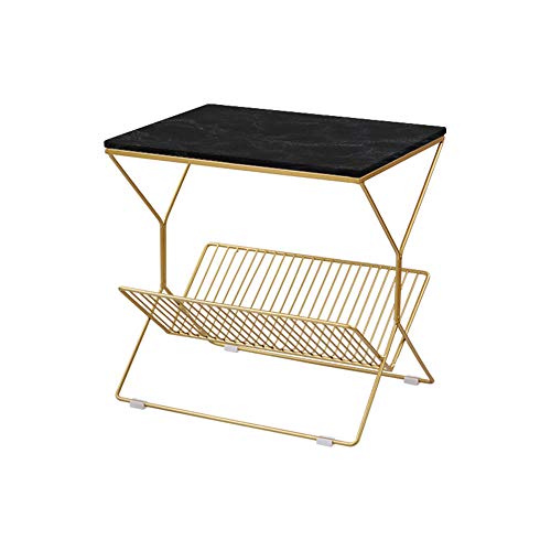 YTSFT Mesa Auxiliar Mármol Salón Mesa de Centro Moderno Mesita de Noche con Patas Metálicas para decoración de Dormitorio/Oficina 2 Pisos Almacenamiento-Negro Mármol