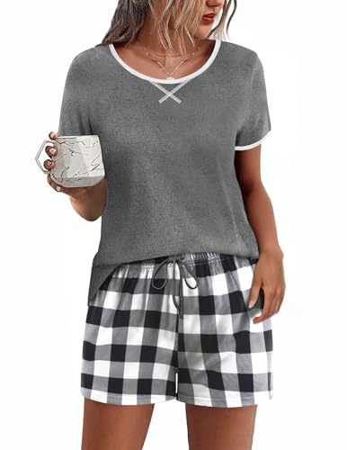 Image of Ekouaer Women Pajama Set Casual Shorts Sets Short Leeve Lounge Set | Soft Sleepwear Top and Shorts for Daily Wear, Home, Party for Mom, Wife