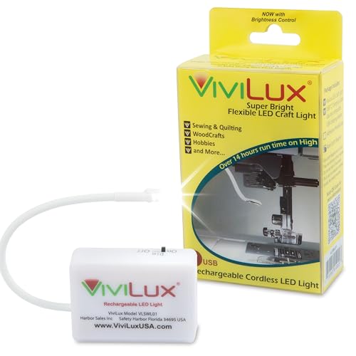Image of ViviLux Cordless LED Sewing Machine Light, 1200 Lumen, Flexible Gooseneck | Hook & Loop Tape Mount, 20+ Hr Rechargeable Battery, Attachable LED Hobby Light for Sewing Quilting & Crafts, Bright Lighting