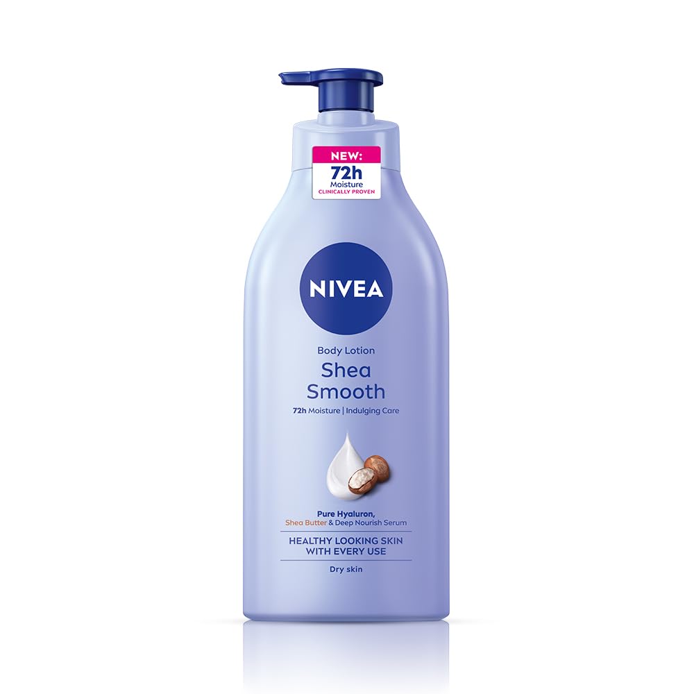 NIVEA Shea Smooth 600ml Body Lotion with Hyaluronic Acid & Deep Moisture Care | 72Hr Hydration | With Shea Butter | Non Greasy Formula for Smooth, Supple & Healthy Looking Skin | For Dry Skin