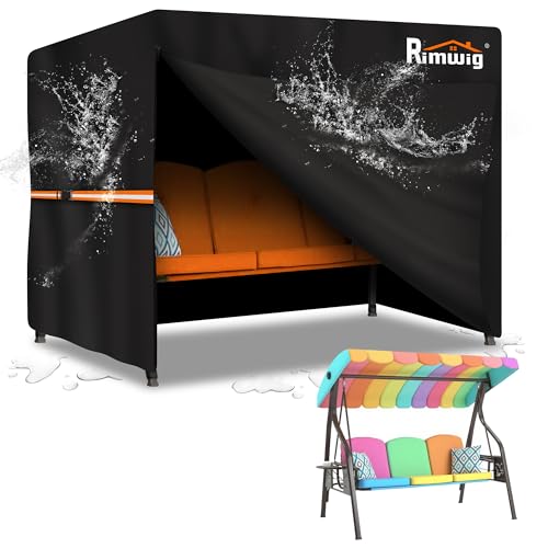Rimwig Hollywoodschaukel Abdeckung 2 Sitzer Wasserdicht,600D Oxford Gewebe Schutzhülle für Gartenschaukel, Schaukelbank Abdeckplane Mit...