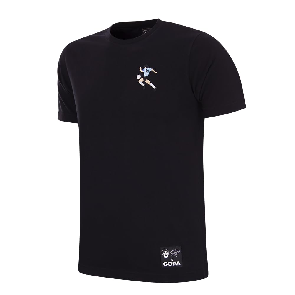 COPA - T-Shirt - Uomo - Ricamato Maradona Argentina - Nero - 100% Cotone