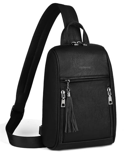 FADEON Sling Bag for Women, Crossbody Backpack with Tassels, Designer