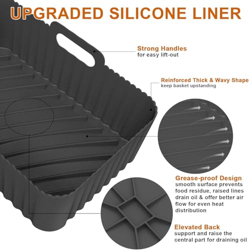 Image of Silicone Air Fryer Liners Rectangle 2 Pack 8.0 Inch Airfryer Liners 8-10 QT Dual Air Fryer Liners Reusable Pot Oven Liner Baking Tray, Air Fryer Basket Silicone Mat Bowl Air Fryer Accessories Kitchen