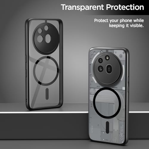 Image of Amazon Basics Back Cover for Nothing Phone 3a Pro 5G Compatible with MagSafe | Shockproof Design | Hard Transparent Back Case (Black)