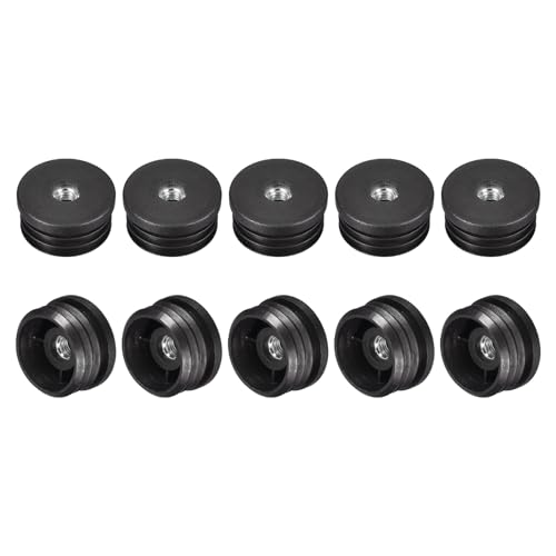 Image of uxcell 16Pcs Plastic Threaded Tube Inserts with M8 Thread, for 38mm /1.5 inch OD Round Tube, Adjustable Round Black Plastic Plug Caster Insert Chair End Caps Furniture Leg Plug