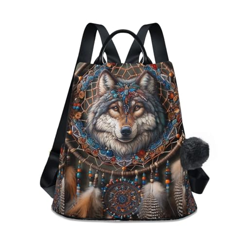 Sac à dos femme bohème attrape-rêves loup : grand sac de voyage et sac à dos antivol urbain