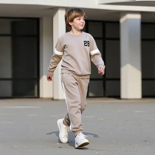 Plain Sweatsuit Set for Boys, Long Sleeve Sweatsuits and Pants Fall Winter Outfits for Big Kids 2PCS2