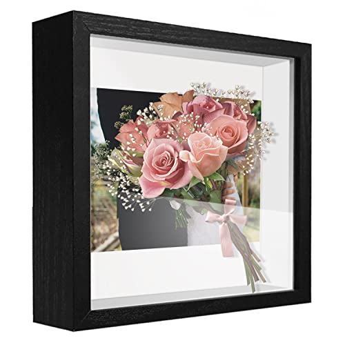 TouYinger 12x12 Shadow Box Frame with Letter Stickers Graduation Memories Frame Display Case Box for Memorabilia Baby Items Wedding Memories Crafts Tickets and Photos (Black 12x12)