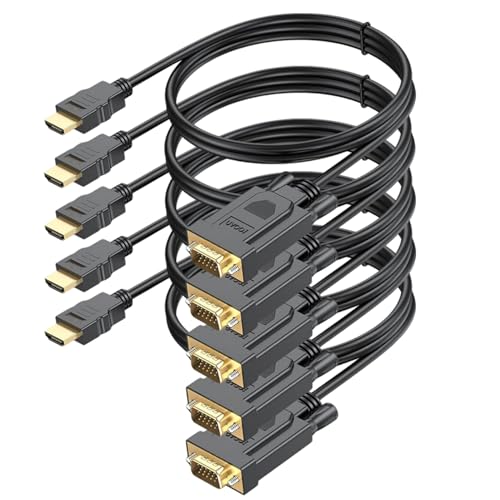 Cable HDMI a VGA de 3 pies, paquete de 5 unidades, cable HDMI a VGA para monitor de computadora (macho a macho) compatible con Raspberry Pi, Roku, computadora, computadora de escritorio, laptop, PC
