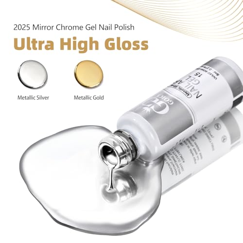 GOICC Pintauñas Gel Semipermanentes Metálica Esmaltes Semipermanentes para Uñas 3D Efecto Espejo Cromado 2 Colores 8ML Plata Dorado Gel Liner Nail Polish con Pincel Fino para Francesa Dibujo Pintado - imagen 2