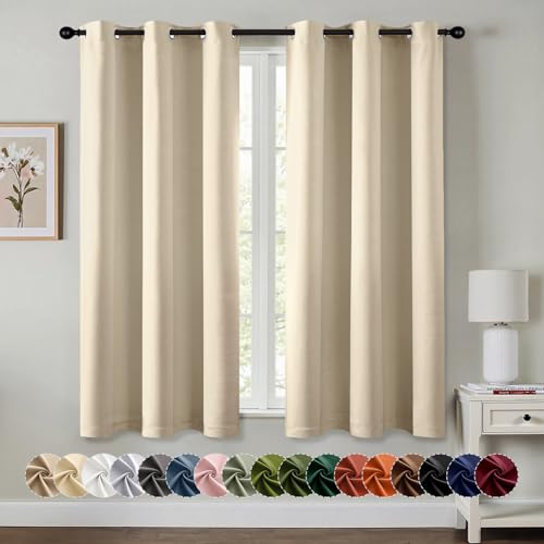 Image of MIULEE Blackout Curtains for Bedroom Living Room 2 Panels, Thermal Insulated Room Darkening Drapes Grommet Noise Reducing Light Blocking Window Treatments 40 Inches Long 29x40 Inch Cream Beige