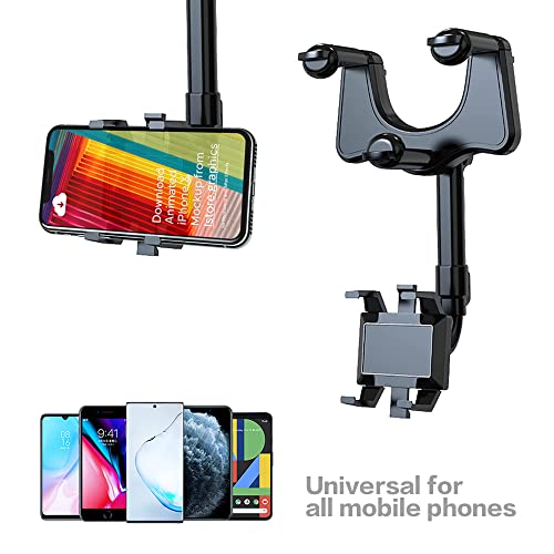 VAGURFO Universal Portable Rear View Mirror Phone Holder Mount, Black - Thumbnail 5