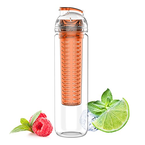 LIMITED TIME SALE!! 27oz Tritan Fruit Infuser Water Bottle, Orange