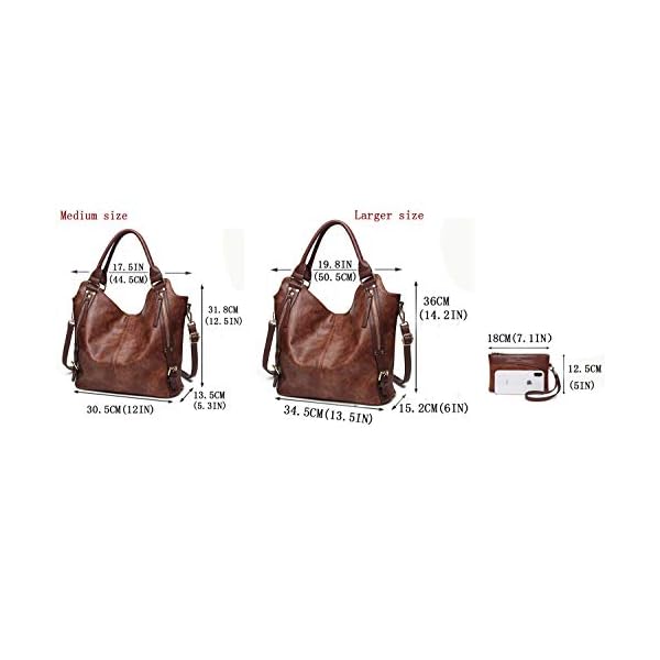 Women Tote Bag Handbags PU Leather Fashion Hobo Shoulder Bags with Adjustable Shoulder Strap, M, Brown
