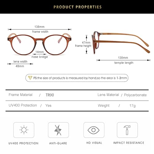 Image of Gleyemor Blue Light Glasses for Men Women, Vintage Round Frame Eyeglasses | Blue Light Blocking Glasses, Lightweight TR90 Frame, Work Gaming Daily Screen Office Computer Use
