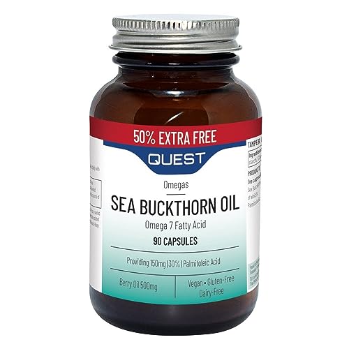 Quest Sea Buckthorn Oil Omega 3, 6 & 7, Berry Oil & Palmitoleic Acid Supplements. Supports Skin & Eye Health Plus Post Menopause Dryness. Vegan Omega Anti-Inflammatory Supplement Tablets (90 Capsules)