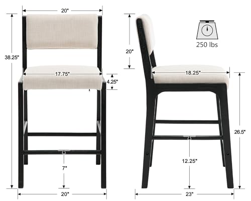 Butacos VESCASA con Cojín Rectangular Beige y Patas de Madera Negra, Juego de 4 miniatura 3