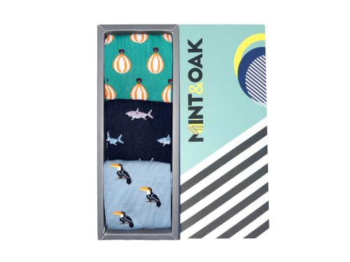 Image of Mint & Oak Long Socks For Men, Soft Cotton Calf Length Socks, Colorful Sock Gift For Men, Full Length & Odour Free, Funky Socks - Gift Box of 3
