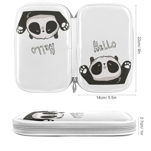 Image of Cute Cartoon Panda Hello Pencil Bag Case Zipper Pencil Holder Organizer Stationary Pen Bag Cosmetic Makeup Bag Pouch Purse for School Office Supplies White
