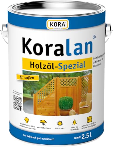 Koralan® Holzöl-Spezial, ideal für Nadelholz, z. B. Terrassen, Sichtschutzelemente, Gartenmöbel, Holzfassaden (Lärche, 2,5 Liter)