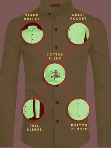 Image of Men's Slim Fit Beige Color Cotton Blend Casual Shirt