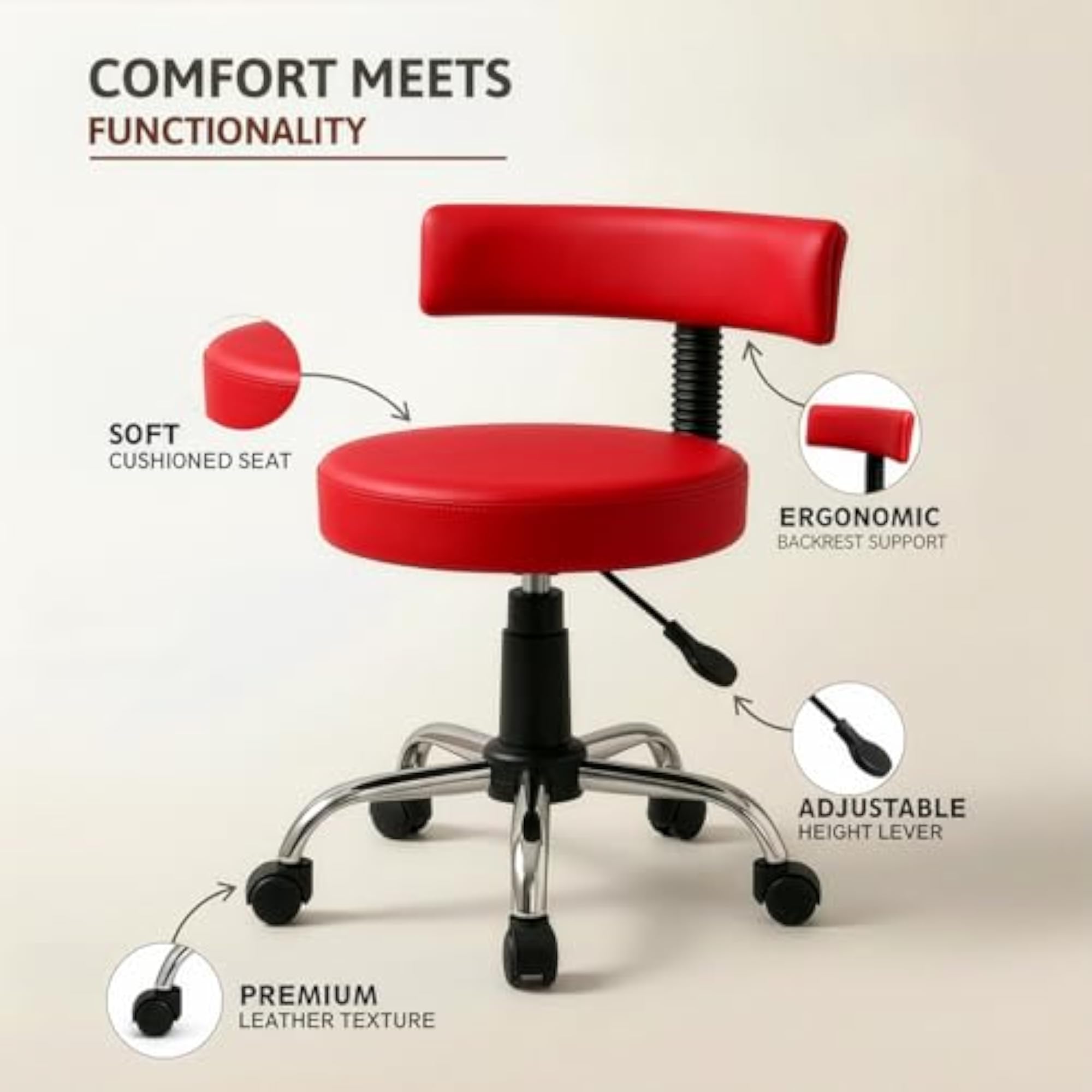 Chrome Rolling Study Flex Stool