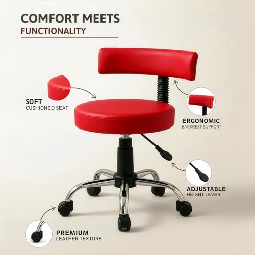 Image of DIYA Seating Chrome Rolling Study Flex Stool (1 Year Warranty) - Red