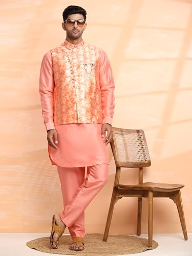 Silk Kurta Pajama For Men Indian Ethnic Wear With Nehru Jacket (Waistcoat) (C-101)3