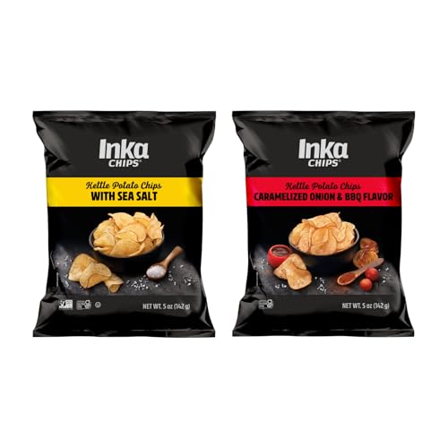 Inka Chips Kettle Potato Chips Flavor Size Variation (10 Ounce (Variety Pack), Sea Salt and Caramelized Onion & BBQ)