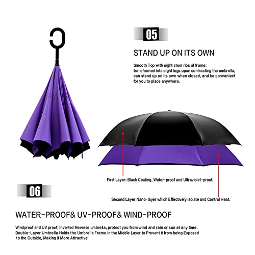 Image of MRTLLOA Double Layer Inverted Umbrella with C-Shaped Handle, Anti-UV Waterproof Windproof Straight Umbrella for Car Rain Outdoor Use