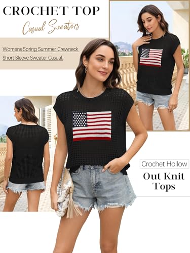 Image of Womens Summer Crochet Tops Hollow Out Cap Sleeve Cover Up Tank Top Pullover Sweater Vest Beach Vacation Clothes