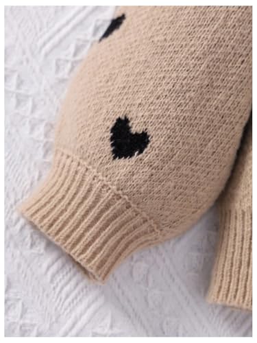 Floerns Girl's Heart Print Long Sleeve Knitted Fall Crew Neck Pullover Sweater3