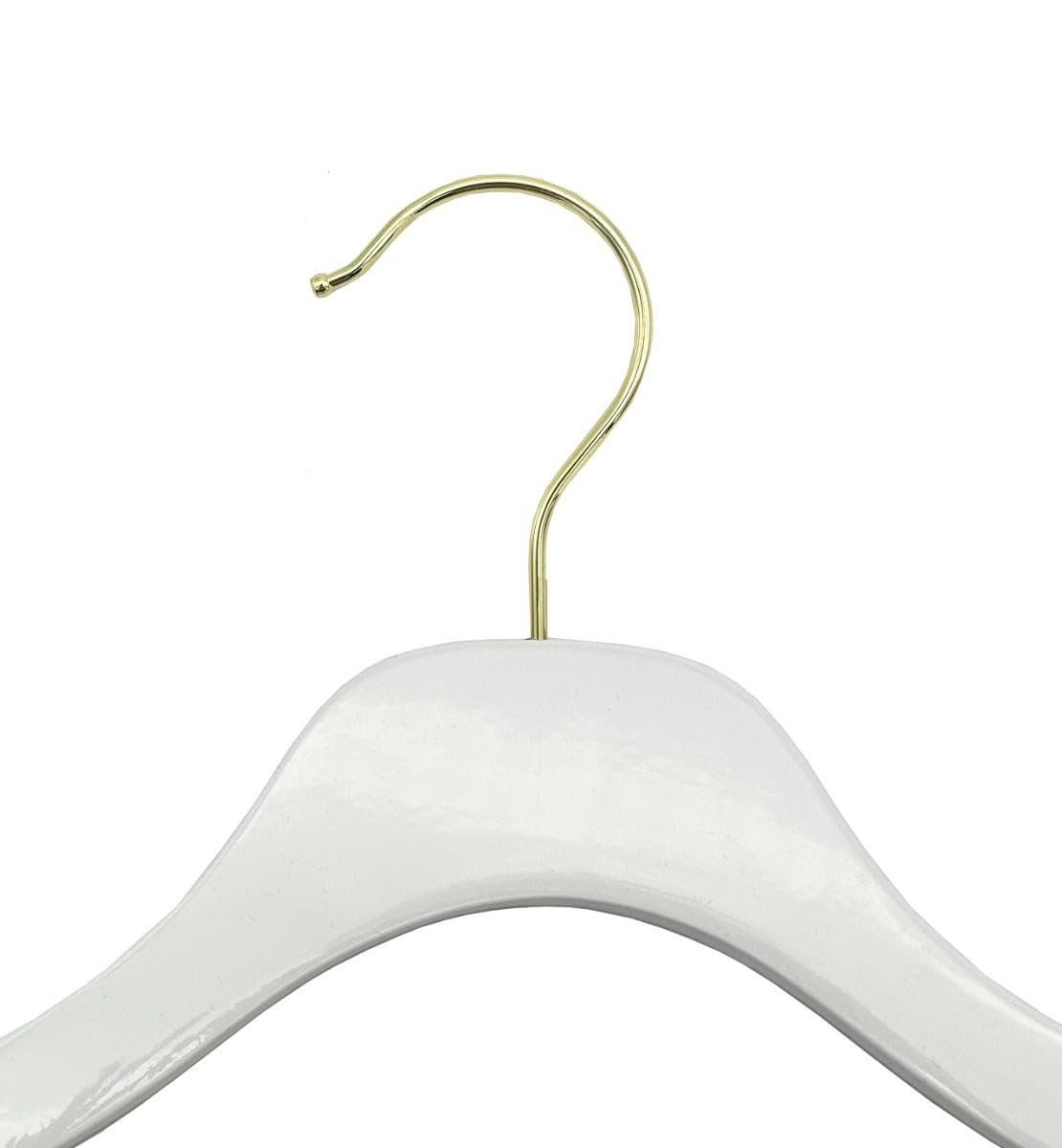 17” NAHANCO Slimline Wooden Suit Hanger with Pant Bar - High Gloss White W/Gold