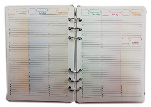 Rechange pour oganizer A5 avec 6 anneaux calendrier hebdomadaire (A5 Refill Weekly Planner Without Date)