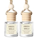 Amber & Vanilla Hanging Car Air Freshener – Long Lasting Essential Oil Diffuser for Car, Closet, Bathroom – 2-Pack Natural Scent Deodorizer